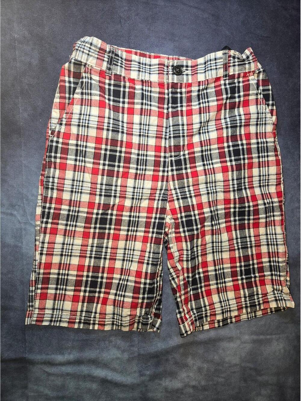 Boys red white and blue plaid shorts